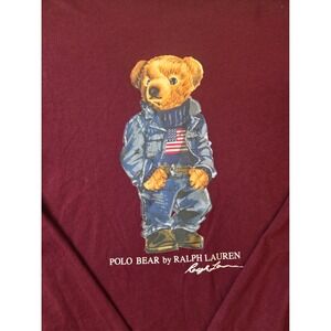 Polo Ralph Lauren Polo Bear Long Sleeve Shirt Men's XL Burgundy Graphic Tee